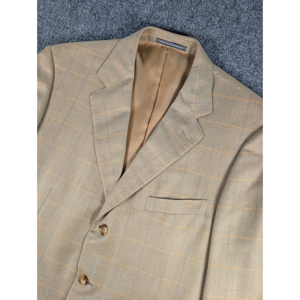 Vtg 70's Ermenegildo‎ Zegna Wool/Silk Blazer Mens EU54 US44 Tan Windowpane Plaid